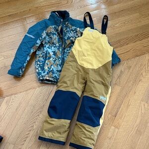 Helly Hansen Blue and Tan Camo Jacket with Yellow Bib